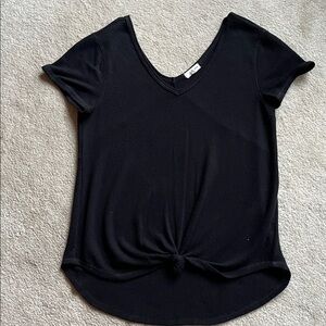 Eyeshadow Black Short Sleeve V-Neck Knot Front Top